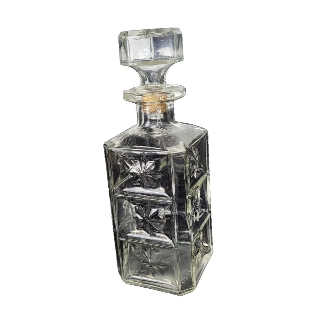 Vintage MCM Cut Glass Square Federal Whiskey Liquor Decanter & Stopper Barware